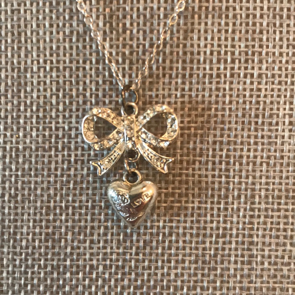 “Love” Heart & Bow Pendant Necklace